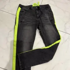 ネオンイエローストライプ ブラックデニム S