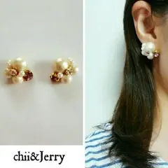 再販　コットンパールビジューピアス