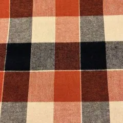 先染め生地（黒×ベージュ×濃オレンジのチェック柄ツイル）