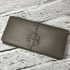トリーバーチ✨マックグロー 本革 シボ革 レザー 長財布 グレー ステッチ