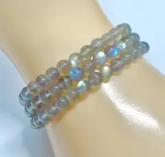 高品質【ラブラドライト】3連ブレスレット レインボーシラー 天然石ブレスレット