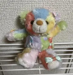 パステル クマ ぬいぐるみキーホルダー　テディベア リボン パール 【タグ付】