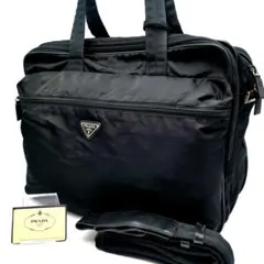 【極美品】プラダ ビジネスバッグ 2way 三角ロゴ 大容量 黒 ギャランティー