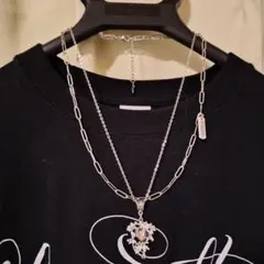 ハンドメイド　2連チェーンネックレス ユニセックス　パンク系　クロス　V系