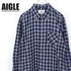 AIGLE エーグル ボタンダウンシャツ チェック柄 長袖 Lサイズ ネイビー