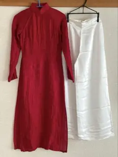 アオザイ　シルク100%　上下セットアップ