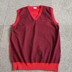 イタリア製赤と黒のストライプ Vネック ベスト