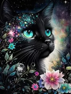 黒猫の幻想的ダイヤモンドアート サイズ　３０×４０