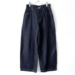 美品 yuni 11ozデニムワイドパンツ ゆったり ハイウエスト ネイビー