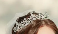 エレガントなシルバー パールティアラ　結婚式前撮り　フォトウェディング