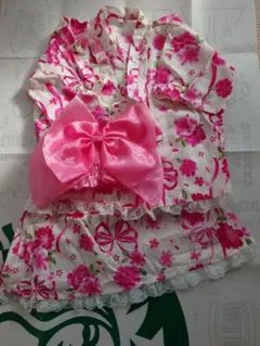 ピンク花柄浴衣ドレス（リボン付き）