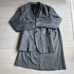 【ORIHICA】グレー スカートスーツ シングルボタン