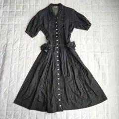 ​PINK HOUSE 80s ロングワンピ 綿 デニム 黒 L ガーリー