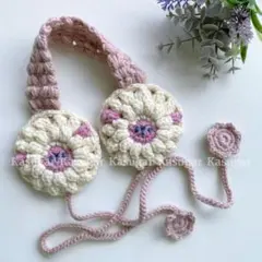 ハンドメイド かぎ針編み ひつじ モチーフ イヤーマフ 耳あて