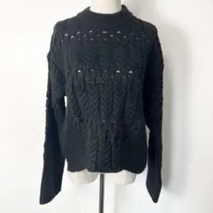 美品 ZARA ザラ 透かしケーブル編み ショート丈長袖ニット Sサイズ 黒