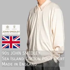 90s JOHN SMEDLEY 長袖ポロ ライトニット ベージュのサムネイル