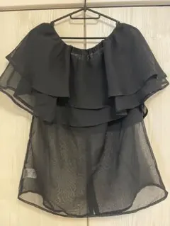 mysticフリル付きシースルーブラウス ブラック