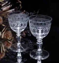 オールド・バカラ 1910年 ワイングラス ペア 2脚 グラヴュール 美品