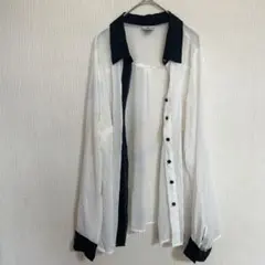1点もの☆Worthington シフォン長袖シャツ ホワイトとブラック【1X】