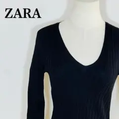 美品【ザラ】 リブニットセーター Vネック ストレッチ フィット感 ショート丈