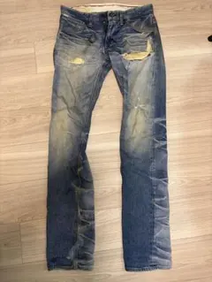 Lee リー デニムパンツ リペア加工 ヒゲ ハチノス W28 ダメージ加工 