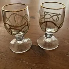 アンティークなガラス製金色装飾グラス2個セット