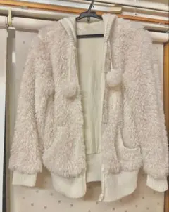 ホワイトファージャケット パーカー フード付き リバーシブル L