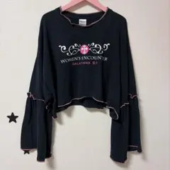 古着リメイク ロングスリーブ フレア袖 ロング Tシャツ　大きいサイズ　F
