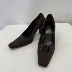 即購入OK 現品限り　GUCCIダークパープル スクエアトゥ ハイヒール