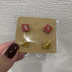 限定セール！現品限り！タイルピアス　赤　黄　花形　太シルバ　ゴールド　月欠け