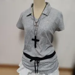 00s 海外ガール　HEAD 半袖 ポロシャツ グレー ドット柄のサムネイル