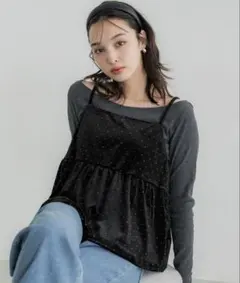 coca ラインストーンベロアキャミソール