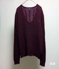 ポロラルフローレン　ケーブルニット　羊毛　カシミヤ　L