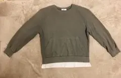 グリーン スウェット トレーナー　トップス　レディース　ポケット　カジュアル