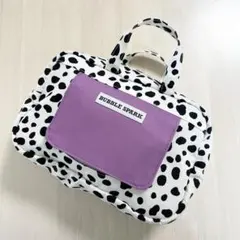 ダルメシアン　おむつポーチ おしりふき取り出し口付き 白×パープル　ハンドメイドのサムネイル