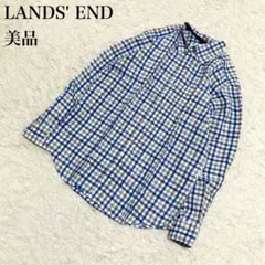 LANDS' END リネン100 % チェック柄 ブルー U676のサムネイル