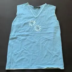 Kate ecru 水色 ノースリーブ カットソー ビーズ付き