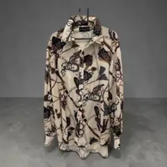 総柄 長袖シャツ チェーン柄 スカーフ柄　レトロ　ヴィンテージ　XL