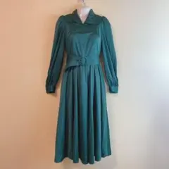 （S）昭和レトロ 80s ヴィンテージ ドレス ワンピース 襟レース ベルト付