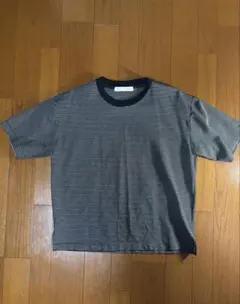 nano universe ブラック/ホワイトストライプ Tシャツ L