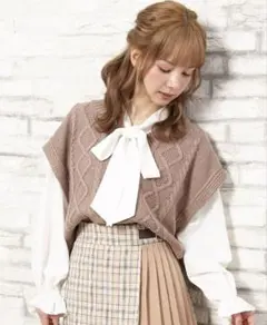 【美品】INGNI イング ケーブルニットベスト＆ボウタイブラウスセット