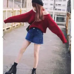 GRL グレイル オフショルダーニットトップス 赤 レッド　チョーカーニット　M