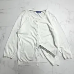 バーバリー　ブルーレーベル　ノバチェック　刺繍ロゴ　七分袖カーディガン　白　38