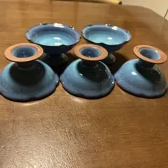 ライトブルー 陶器　和風デザート皿