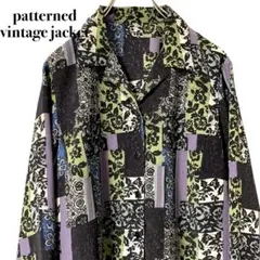ヴィンテージ オープンカラーシャツ ボタニカル柄 パッチワーク風 レトロデザイン