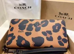 COACH レオパード 長財布 ストラップ付き　cc865
