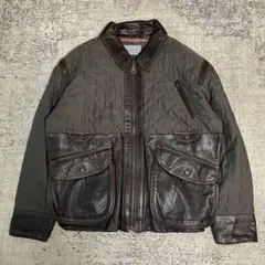 【古着】レザー切り替えジャケット ボックスシルエット