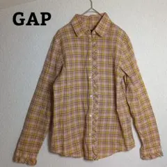 GAP 長袖 チェックシャツ フリル イエロー Sのサムネイル