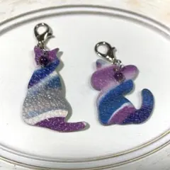 本革 猫 ねこ ネコ(*ΦωΦ*) レザーミニミニチャーム 2点セット