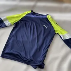 PUMA 長袖スポーツシャツ ネイビー/蛍光イエロー
